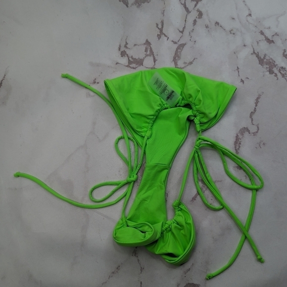 Good American Swim Bottom Women 4 XL Green Chartreuse Neon Tiny Ties Bikini Fits - Picture 7 of 10